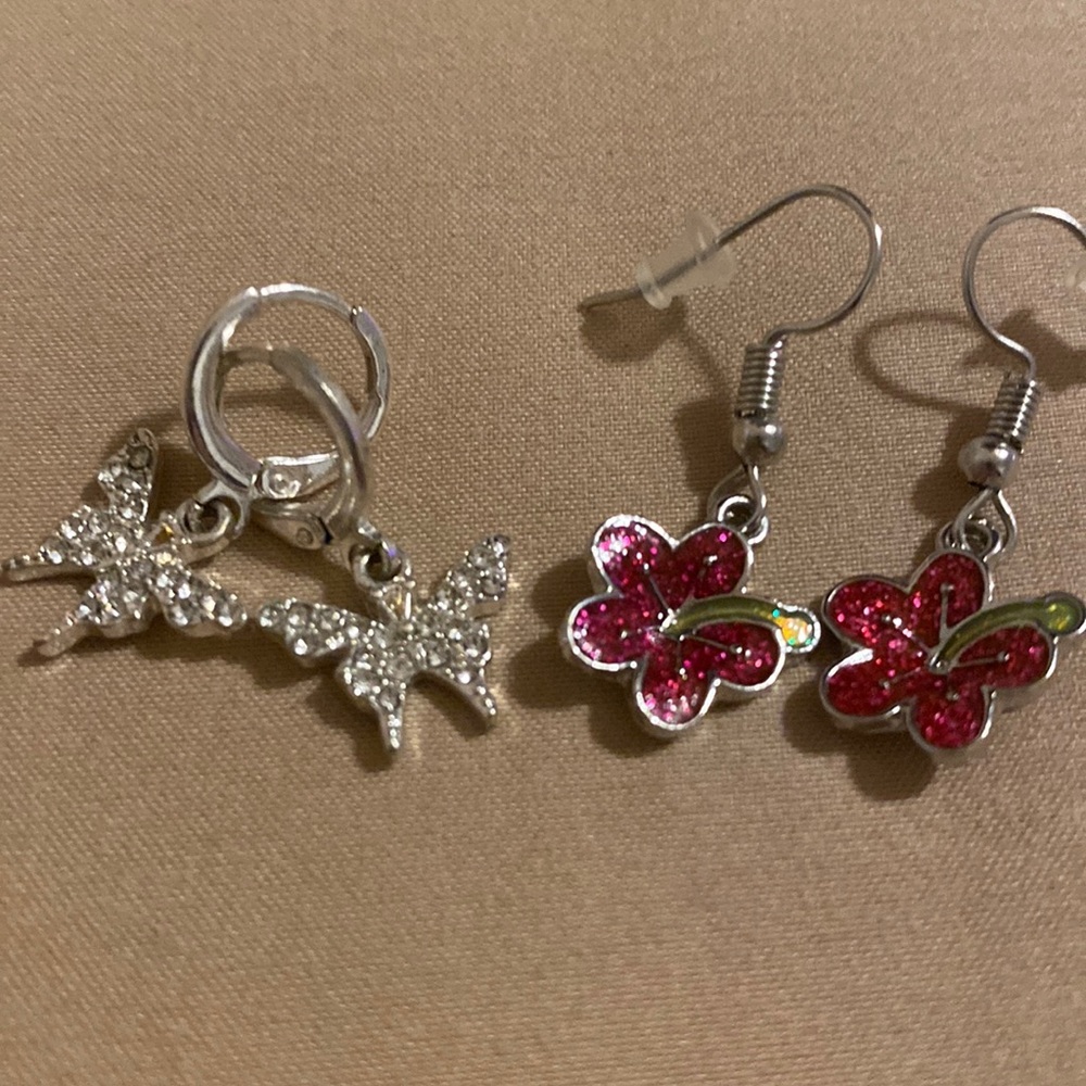 Hawaiian flower earrings silver with butterfly silver earrings
